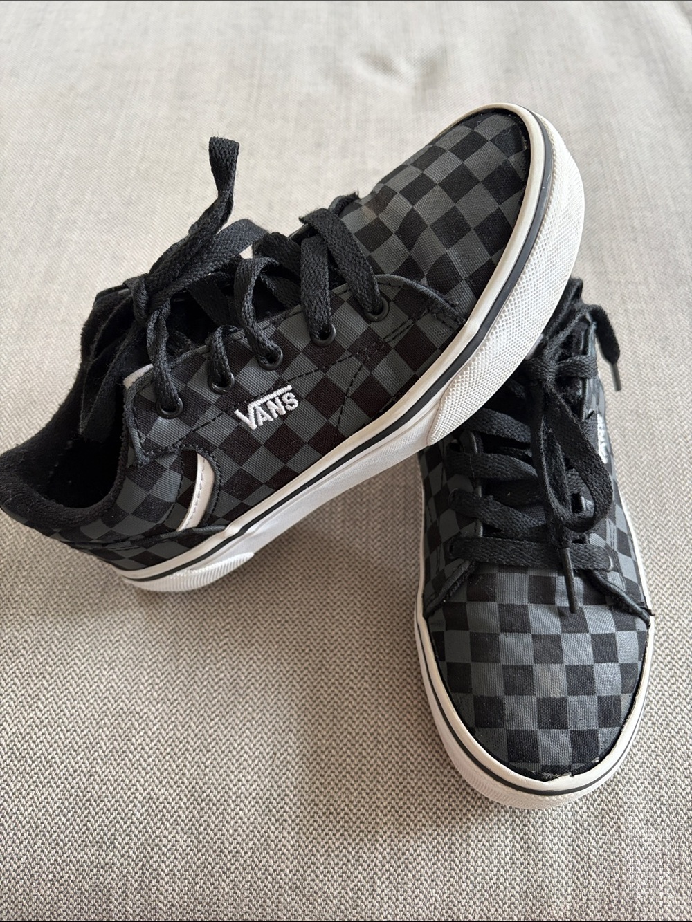 Vans Little Kids Seldan Low-Top Black & Gray Checkerboard Sneakers